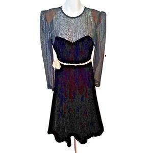 Vintage 80's Dress Sz. 14 Karen Lucas For Nikki Black Velvet Whimsy Goth Fairy